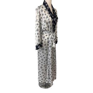 Carole Hochman Silky Wrap Robe Loungewear White with Navy Blue Stars